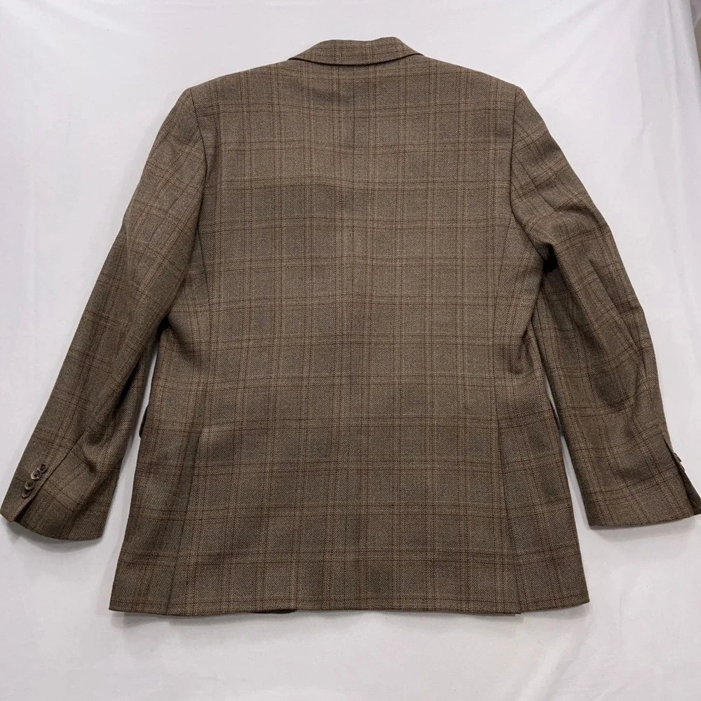 Jack Victor Sport Coat Exclusive Collection Plaid Wool Brown Mens 44 L